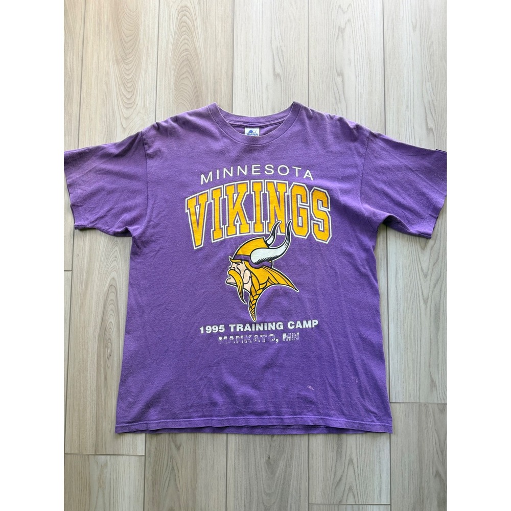 1995 Vintage Starter Minnesota Vikings T-Shirt Mens Large Purple Training Camp